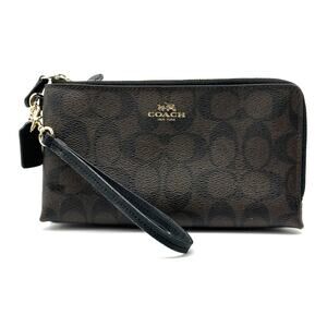 Coach Double Zip Wallet In Signature Canvas, Wristlet